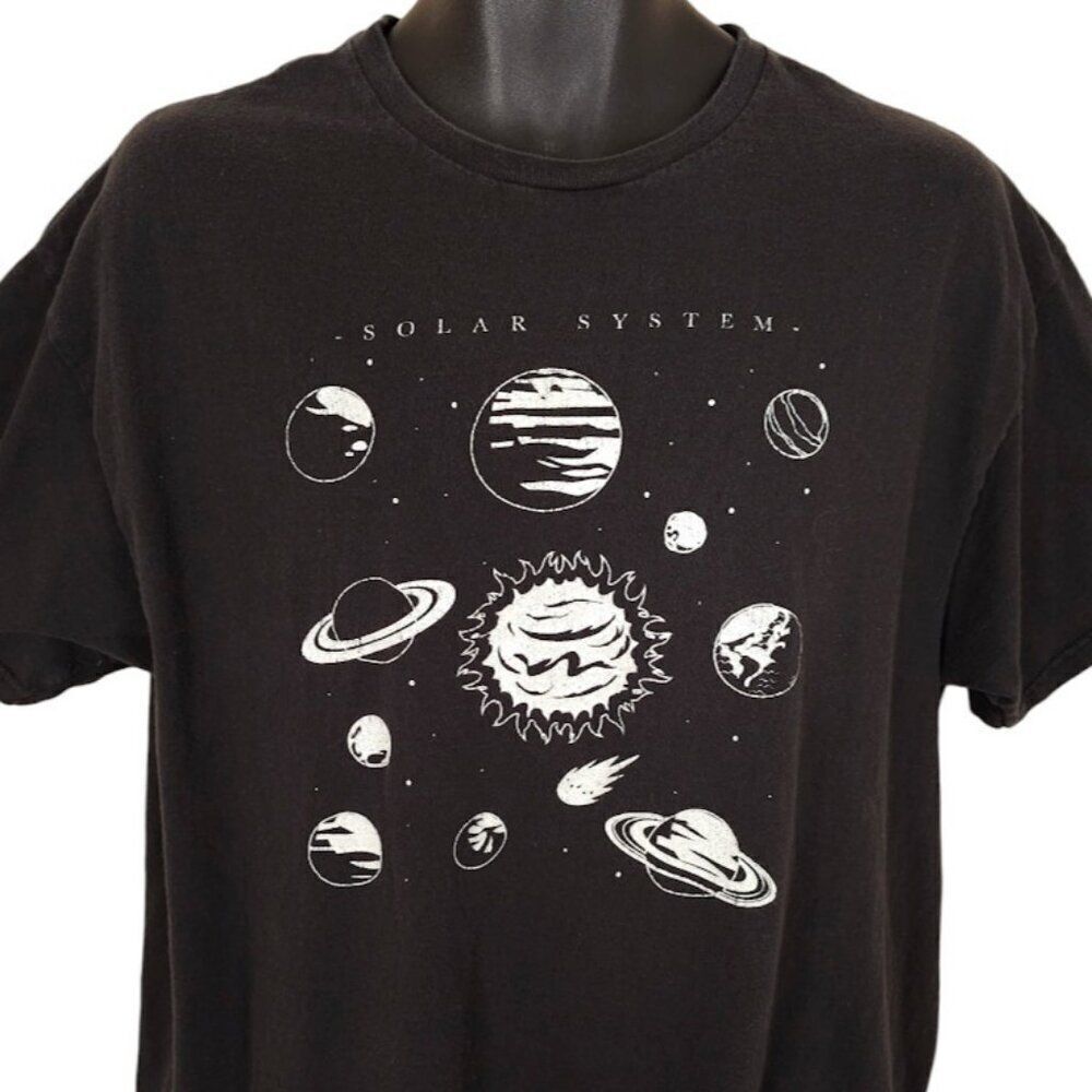 Solar System T Shirt Mens Size XL Black Outer Space Planets Fifth Sun